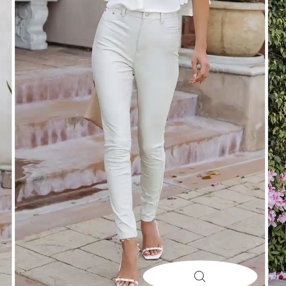 SIMPLICITY HIGH RISE FAUX LEATHER PANTS - BONE XS - Picture 2 of 9